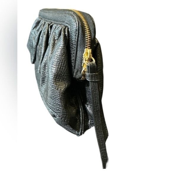 KORTO Momolu Designer Textured Faux Leather Ruffle Zebra Satin Lined Clutch Bag - Picture 4 of 15